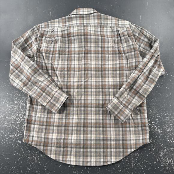 Hagen Carmel Shirt Mens XL Gray Burnt Orange Plaid Flannel Dress Neutral Pastel - Picture 6 of 7